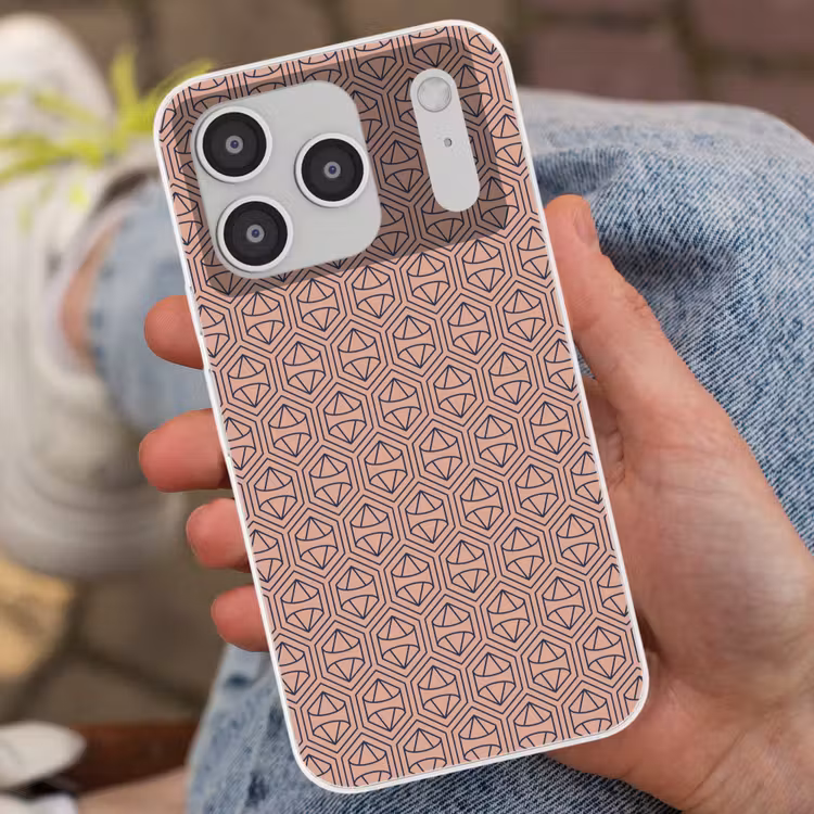 Donkerblauw - Roze - Patroom - Symmetrisch Telefoonhoesje iPhone 17 Pro klein 878 -sfeer2