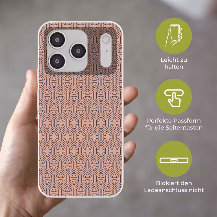 Donkerblauw - Roze - Patroom - Symmetrisch Telefoonhoesje iPhone 17 Pro klein 878 -sfeer3_DE