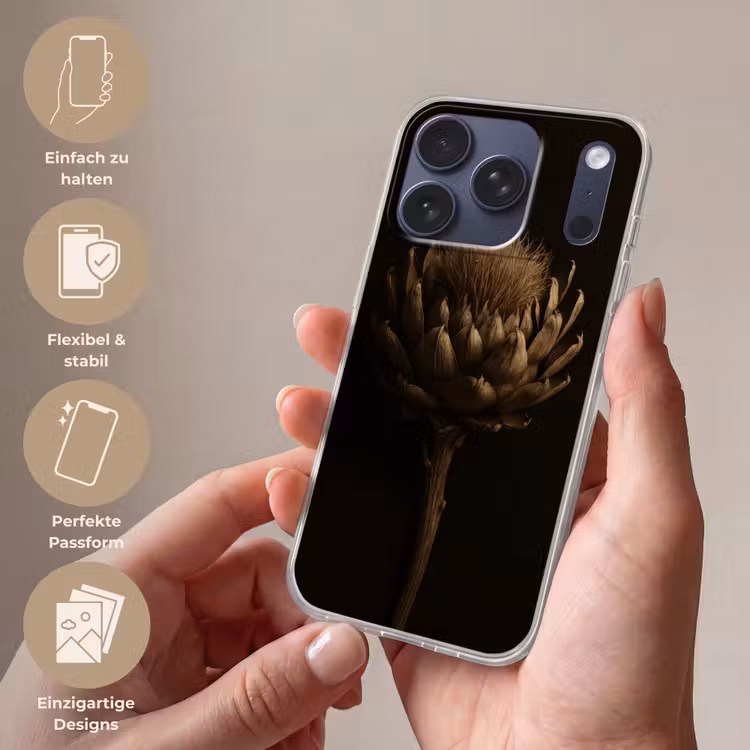 Donkerbruin - Bloem - Textuur - Artisjok Telefoonhoesje iPhone 17 Pro klein -sfeer3_DE
