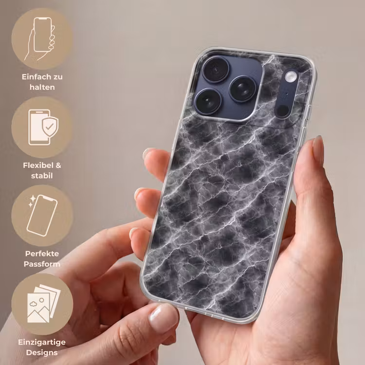 Donkergrijs - Bliksem - Marmer Telefoonhoesje iPhone 17 Pro klein 878 -sfeer3_DE