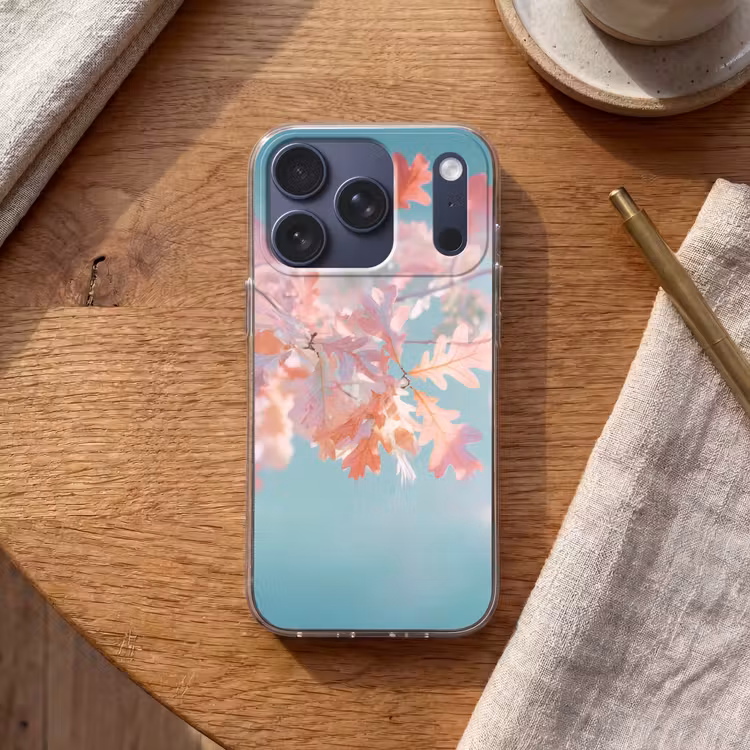Eikenbladeren - Takken - Roze Telefoonhoesje iPhone 17 Pro klein -sfeer1
