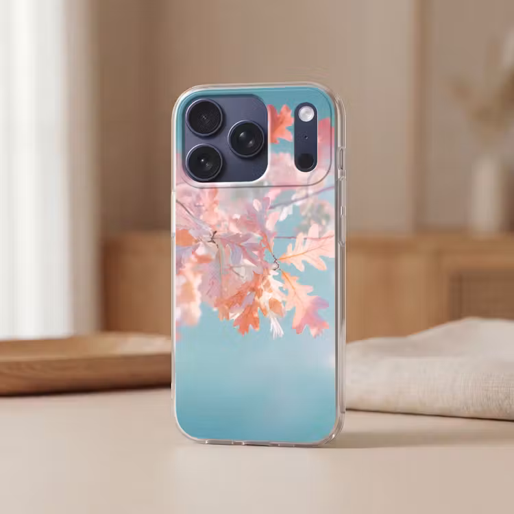 Eikenbladeren - Takken - Roze Telefoonhoesje iPhone 17 Pro klein -sfeer2