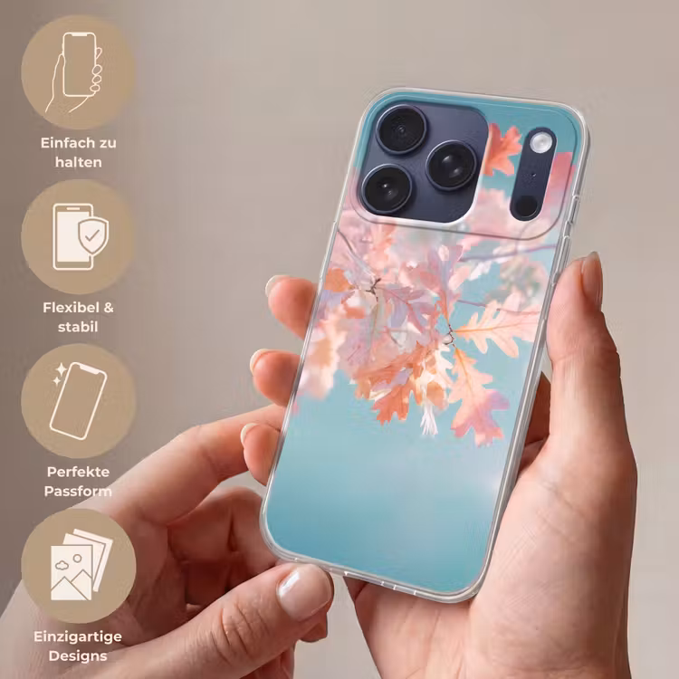 Eikenbladeren - Takken - Roze Telefoonhoesje iPhone 17 Pro klein -sfeer3_DE