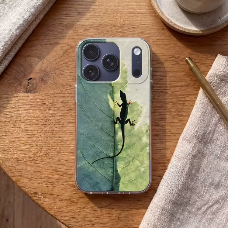 Hagedis - Blad - Nerven - Groen Telefoonhoesje iPhone 17 Pro klein -sfeer1