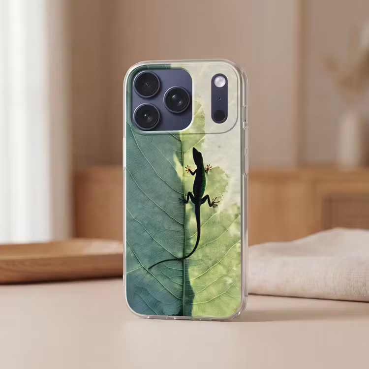 Hagedis - Blad - Nerven - Groen Telefoonhoesje iPhone 17 Pro klein -sfeer2