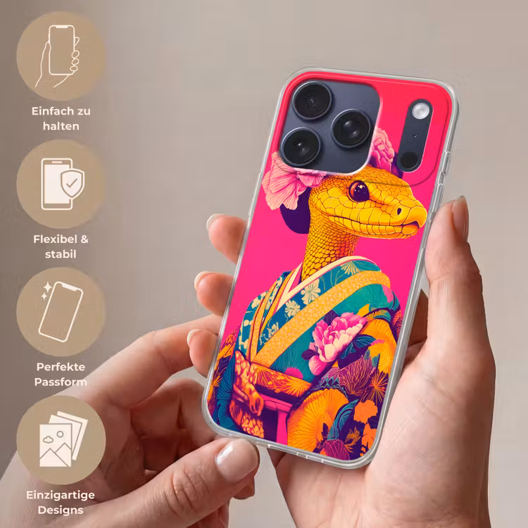 Hagedis - Bloemen - Roze - Kimono Telefoonhoesje iPhone 17 Pro klein -sfeer3_DE