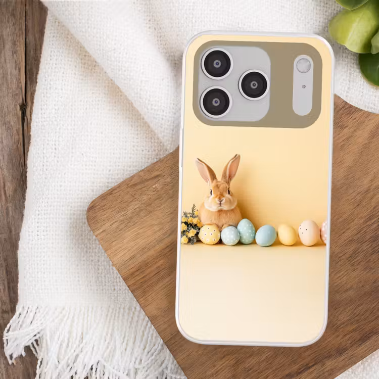 Eieren - Konijn - Pasteltinten Telefoonhoesje iPhone 17 Pro klein -sfeer1