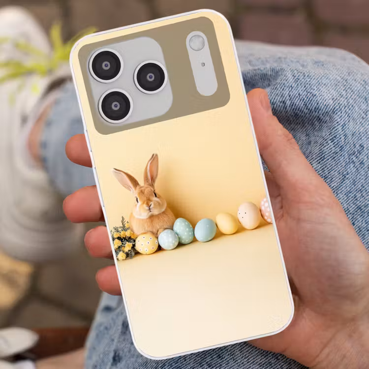 Eieren - Konijn - Pasteltinten Telefoonhoesje iPhone 17 Pro klein -sfeer2