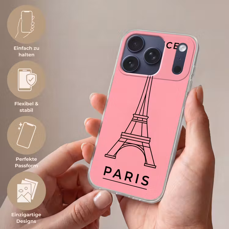Eiffeltoren - Parijs - Architectuur - Minimalistisch - Roze Telefoonhoesje iPhone 17 Pro klein -sfeer3_DE