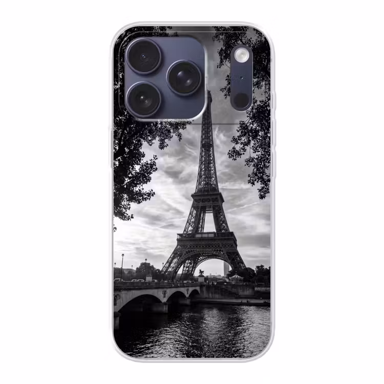 Eiffeltoren - Parijs - Rivier - Architectuur - Zwart-wit Telefoonhoesje iPhone 17 Pro klein -3d