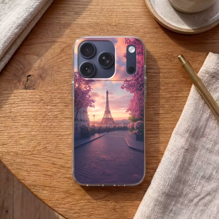 Eiffeltoren - Parijs - Roze Telefoonhoesje iPhone 17 Pro klein -sfeer1