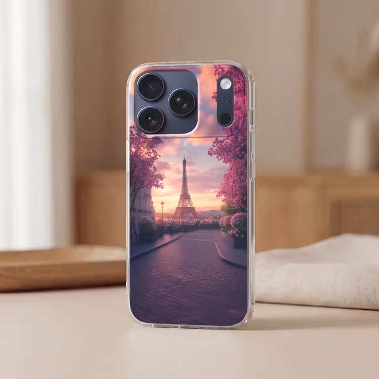 Eiffeltoren - Parijs - Roze Telefoonhoesje iPhone 17 Pro klein -sfeer2