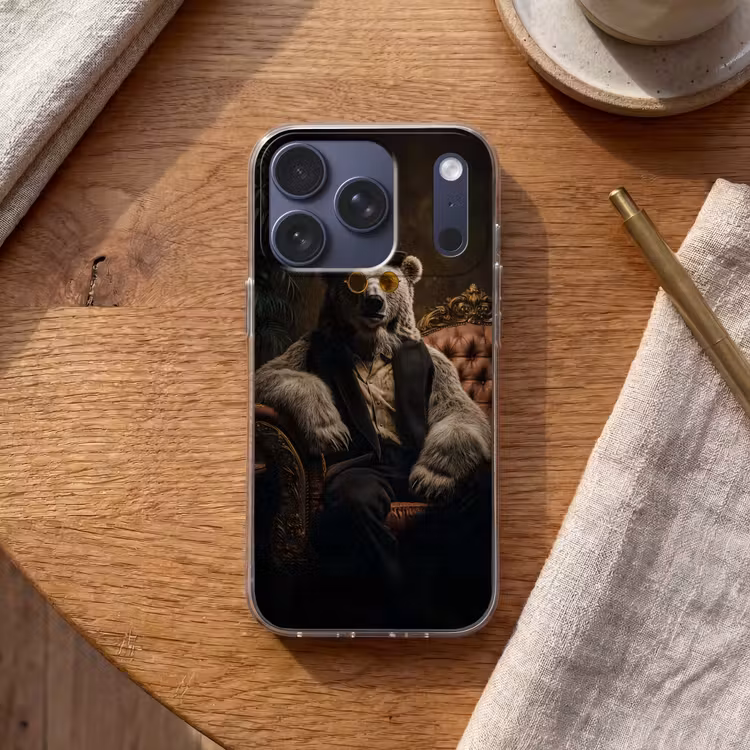 Ijsbeer - Hoed - Bril - Stoel Telefoonhoesje iPhone 17 Pro klein -sfeer1