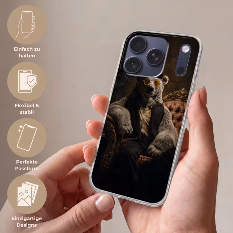 Ijsbeer - Hoed - Bril - Stoel Telefoonhoesje iPhone 17 Pro klein -sfeer3_DE