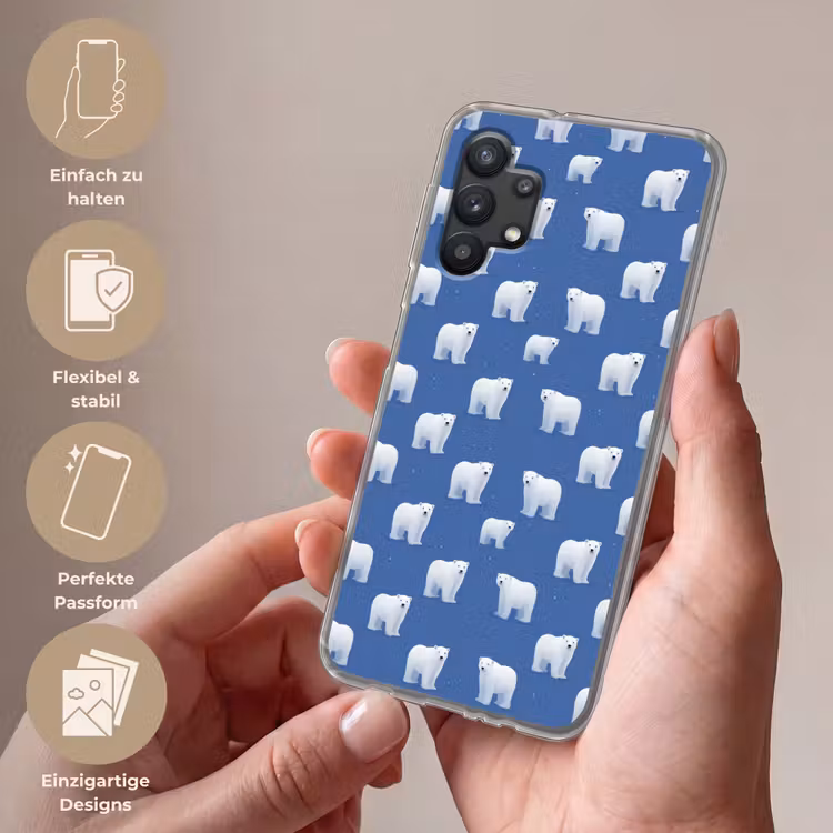 IJsbeer - Patroon - Blauw Telefoonhoesje Samsung Galaxy A32 5G klein 346 -sfeer3_DE