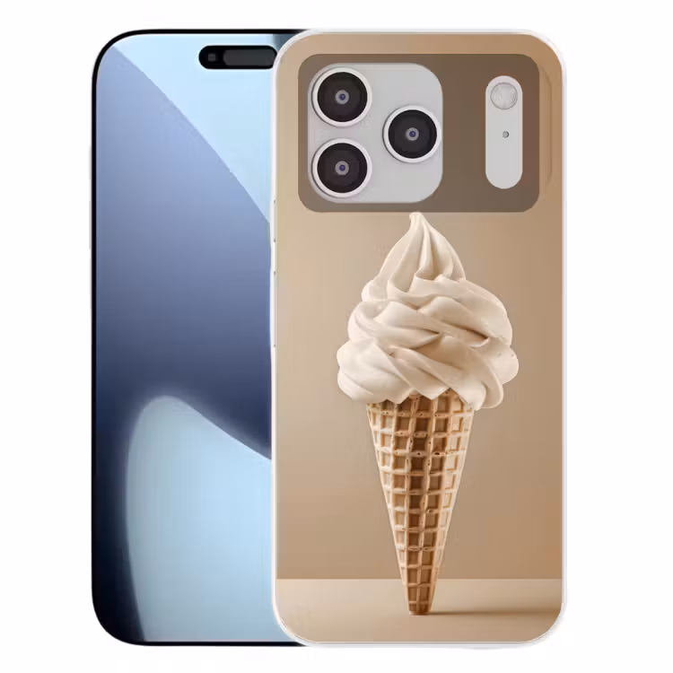 IJs - Softijs - Romig - Hoorntje - Beige Telefoonhoesje iPhone 17 Pro klein -3d