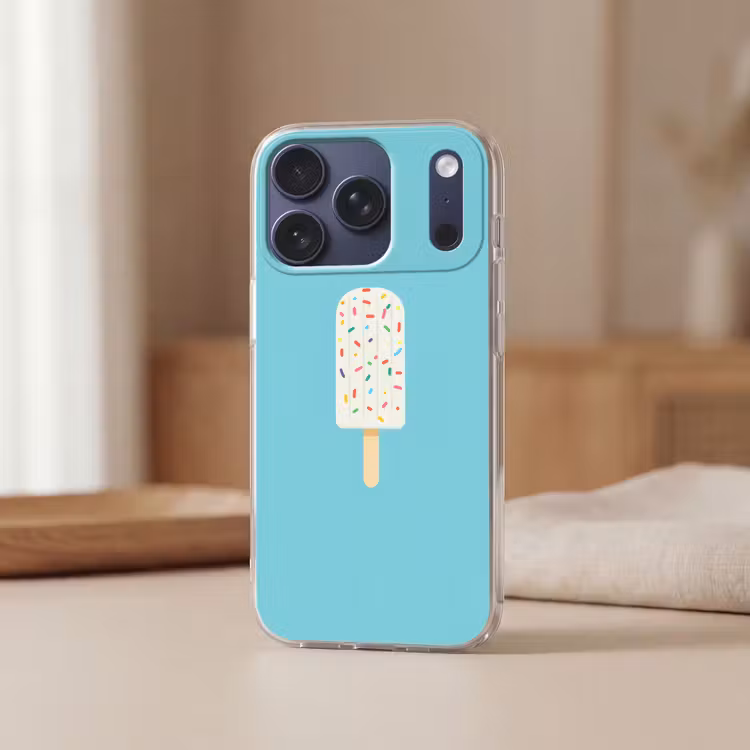 Ijsje - Stokje - Sprinkles - Lichtblauw Telefoonhoesje iPhone 17 Pro klein -sfeer2