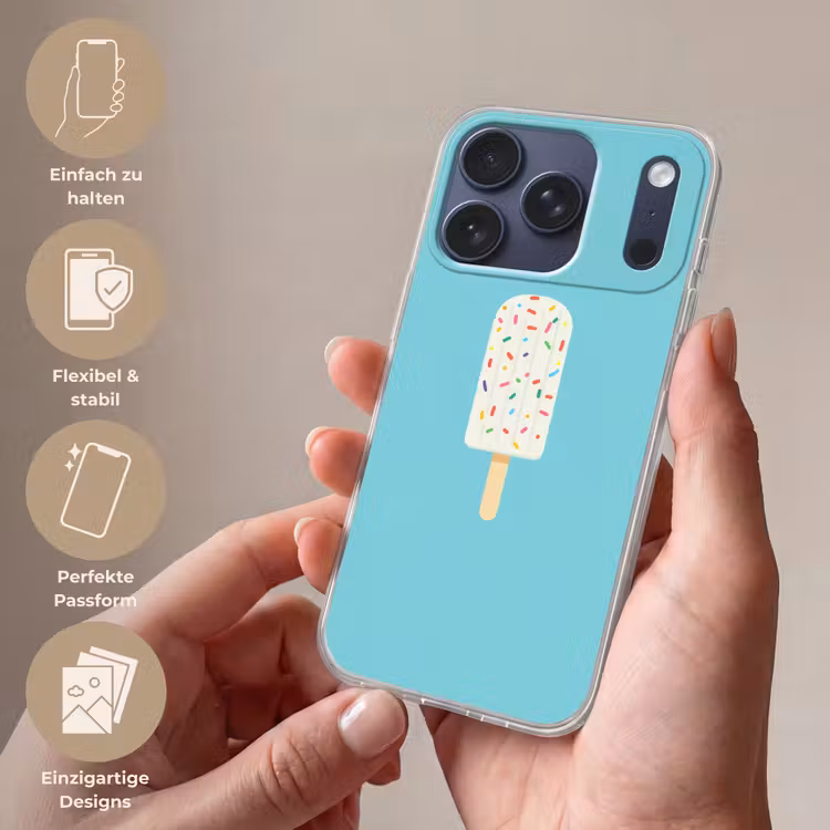 Ijsje - Stokje - Sprinkles - Lichtblauw Telefoonhoesje iPhone 17 Pro klein -sfeer3_DE