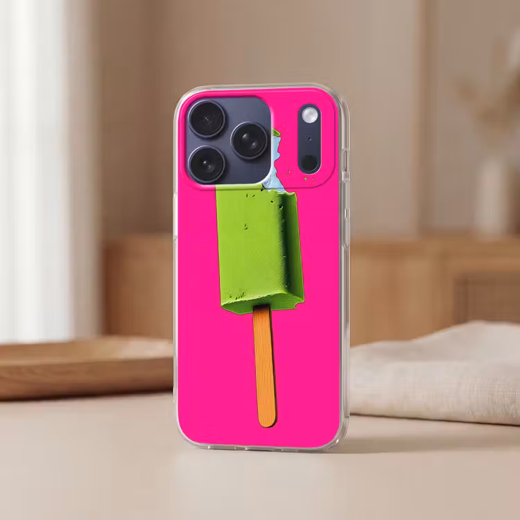 Ijsje - Stokje - Minimalistisch - Groen Telefoonhoesje iPhone 17 Pro klein -sfeer2