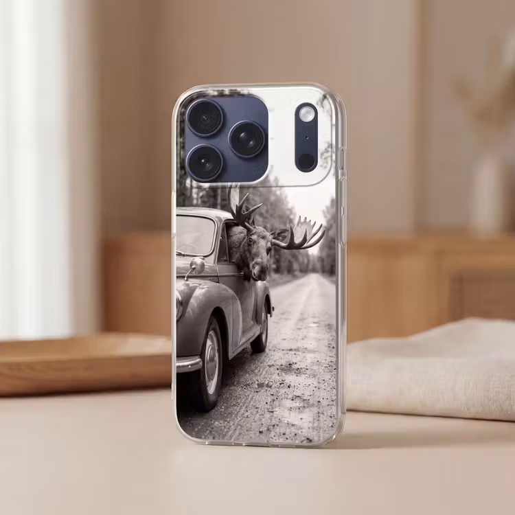 Eland - Auto - Gewei - Zwart - Wit Telefoonhoesje iPhone 17 Pro klein -sfeer2