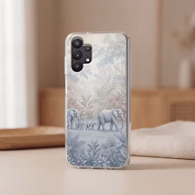 Olifant - Familie - Jungle - Illustratie - Grijs Telefoonhoesje Samsung Galaxy A32 5G klein -sfeer2