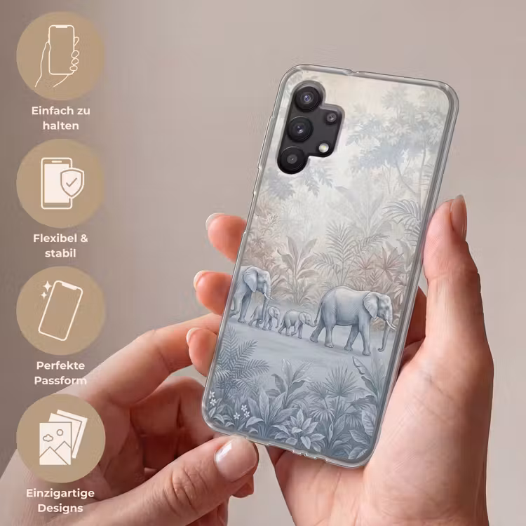 Olifant - Familie - Jungle - Illustratie - Grijs Telefoonhoesje Samsung Galaxy A32 5G klein -sfeer3_DE