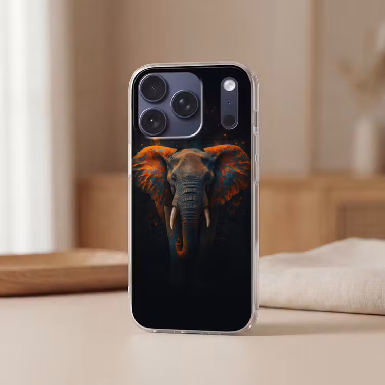 Olifant - Oranje - Oren Telefoonhoesje iPhone 17 Pro klein -sfeer2