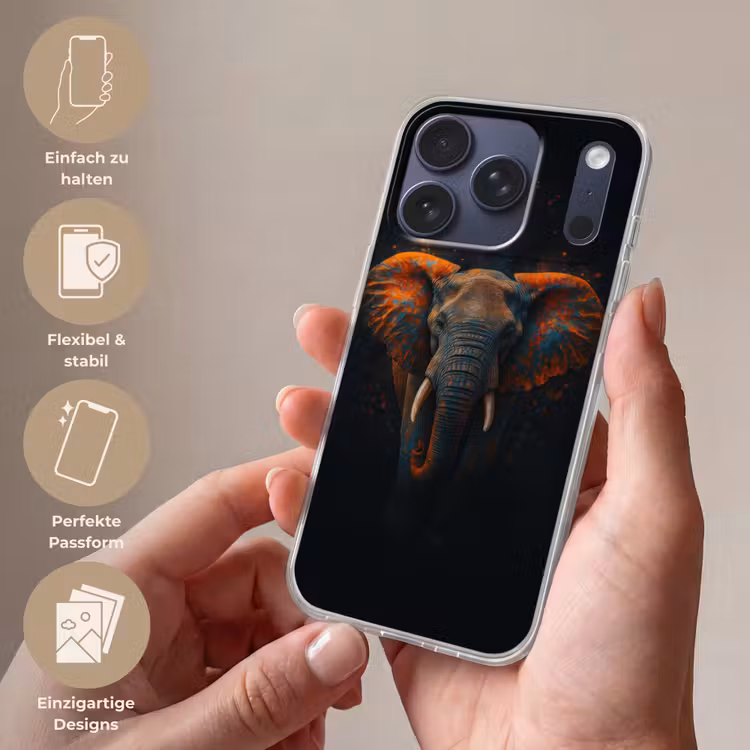 Olifant - Oranje - Oren Telefoonhoesje iPhone 17 Pro klein -sfeer3_DE
