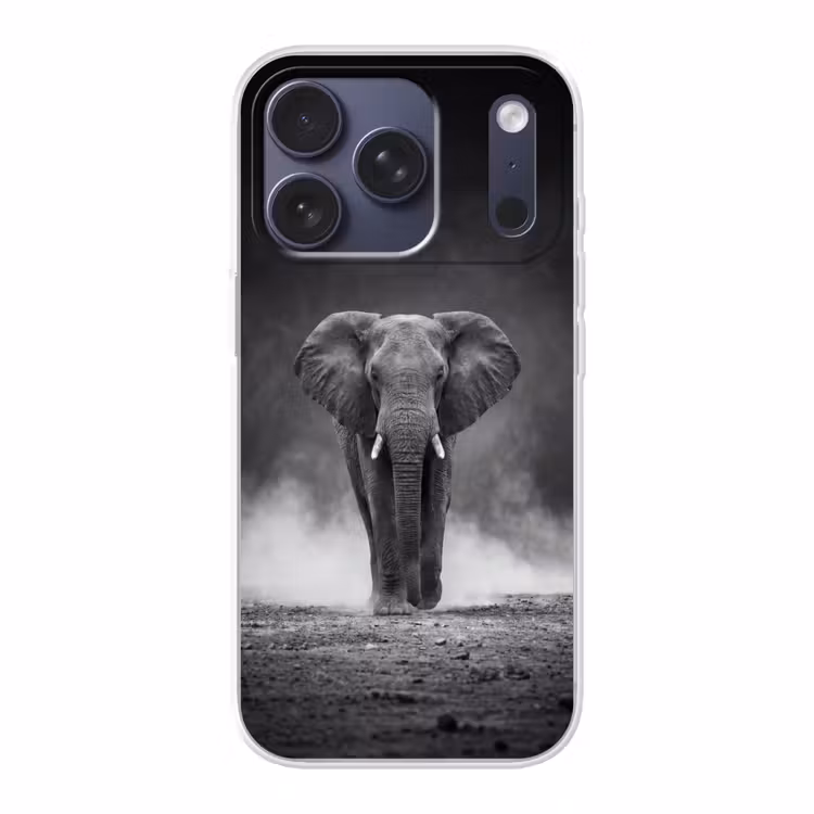 Olifant - Zwart - Wit - Rook Telefoonhoesje iPhone 17 Pro klein -3d