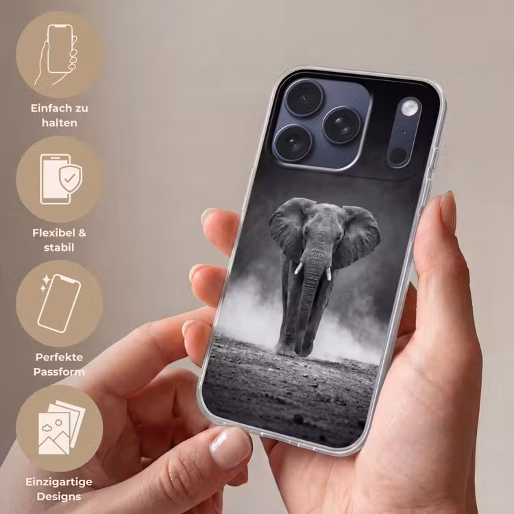 Olifant - Zwart - Wit - Rook Telefoonhoesje iPhone 17 Pro klein -sfeer3_DE