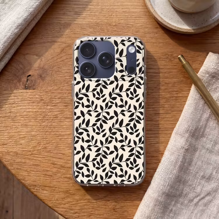 Elegant - Patroon - Zwart - Beige Telefoonhoesje iPhone 17 Pro klein 878 -sfeer1