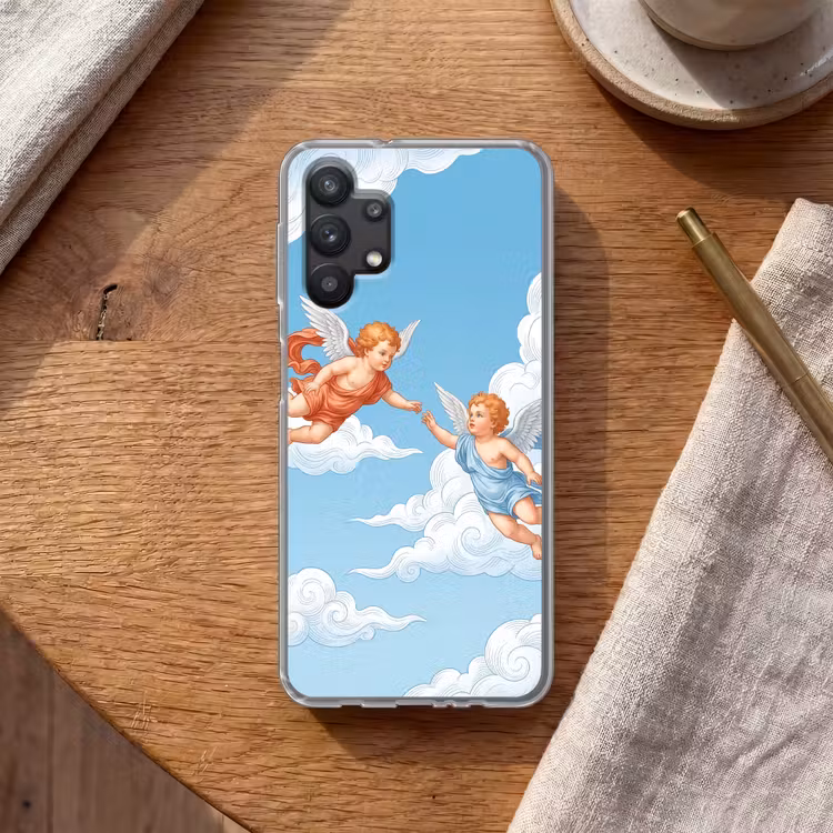 Engel - Vliegend - Klassiek - Blauw Telefoonhoesje Samsung Galaxy A32 5G klein -sfeer1