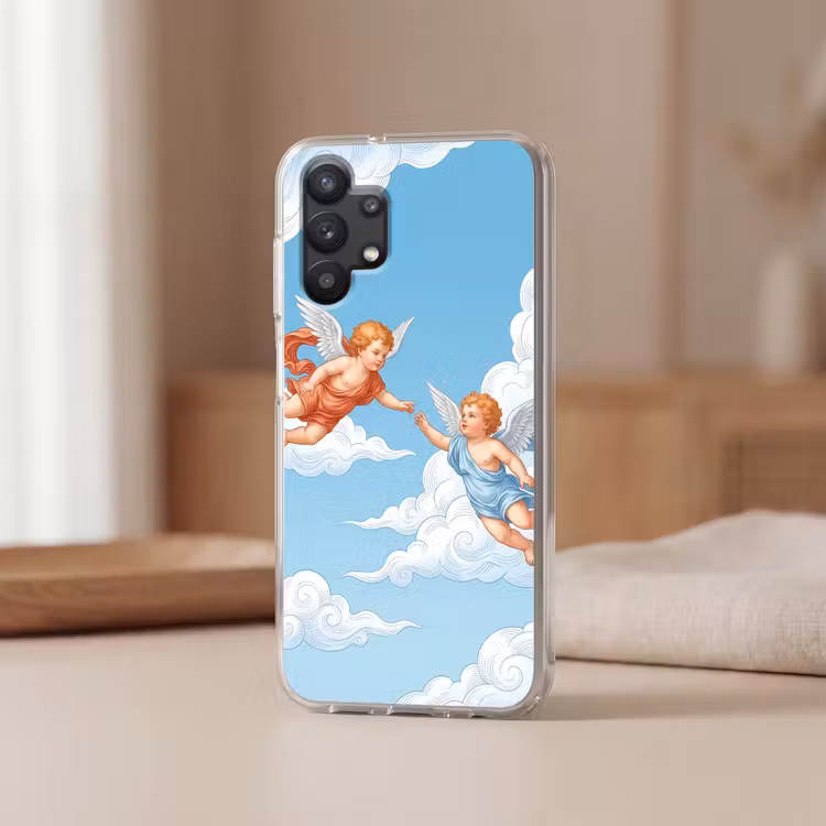Engel - Vliegend - Klassiek - Blauw Telefoonhoesje Samsung Galaxy A32 5G klein -sfeer2