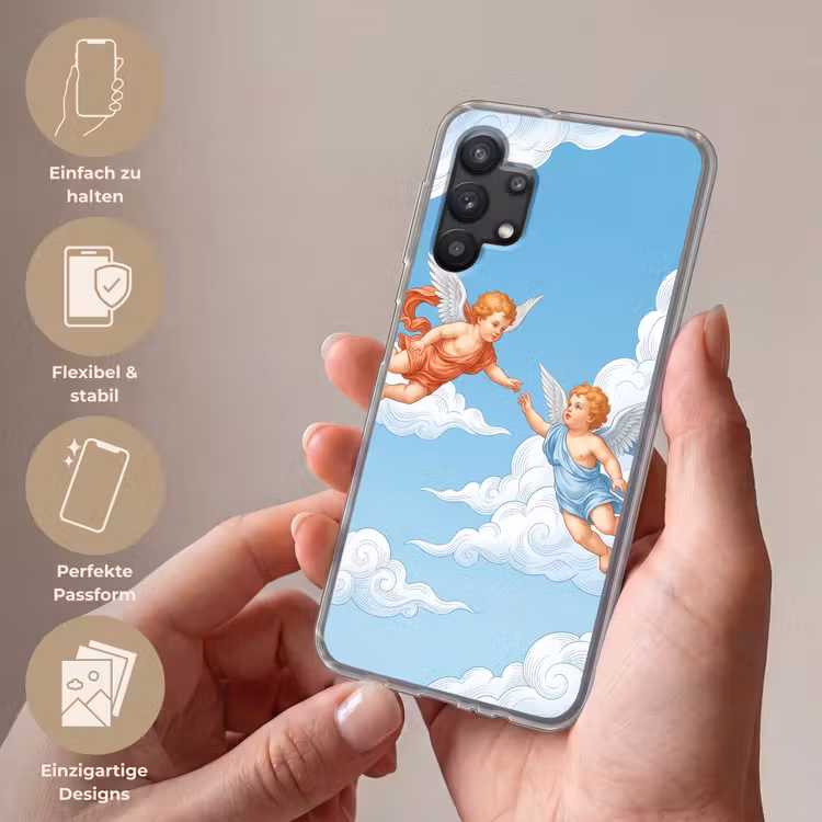 Engel - Vliegend - Klassiek - Blauw Telefoonhoesje Samsung Galaxy A32 5G klein -sfeer3_DE