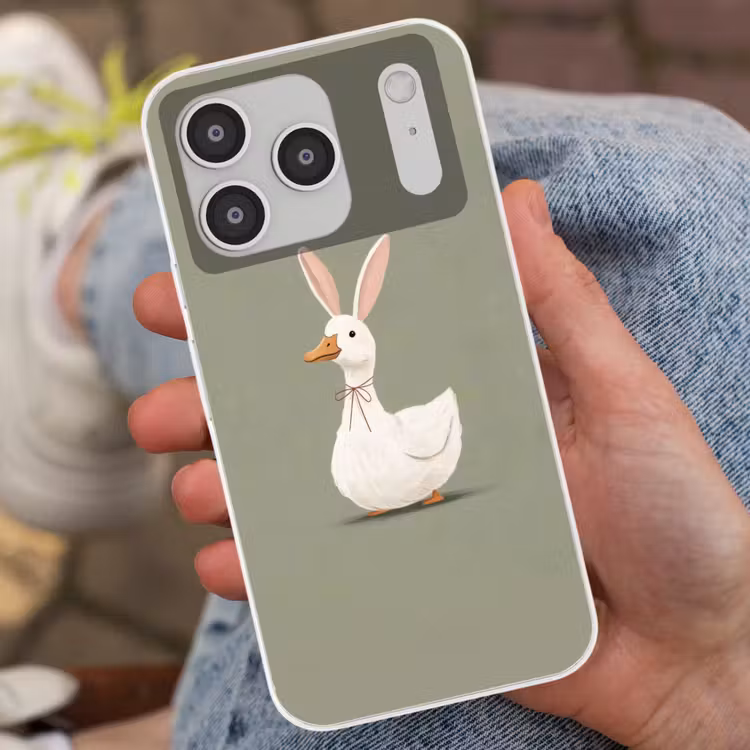 Eend - Konijnoren - Grijs Telefoonhoesje iPhone 17 Pro klein -sfeer2