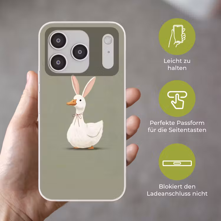 Eend - Konijnoren - Grijs Telefoonhoesje iPhone 17 Pro klein -sfeer3_DE