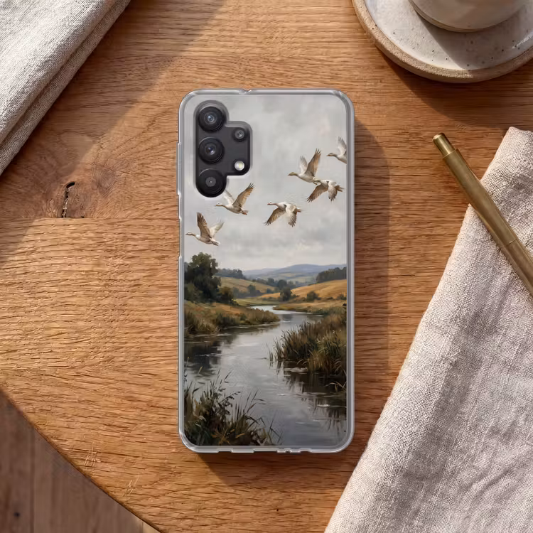 Eenden - Rivier - Landschap - Vlucht - Nostalgisch Telefoonhoesje Samsung Galaxy A32 5G klein -sfeer1