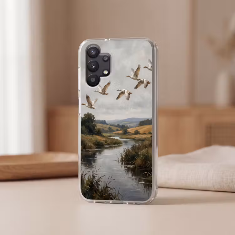 Eenden - Rivier - Landschap - Vlucht - Nostalgisch Telefoonhoesje Samsung Galaxy A32 5G klein -sfeer2
