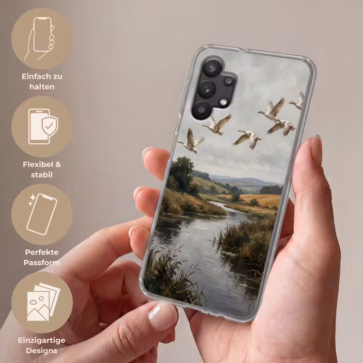 Eenden - Rivier - Landschap - Vlucht - Nostalgisch Telefoonhoesje Samsung Galaxy A32 5G klein -sfeer3_DE