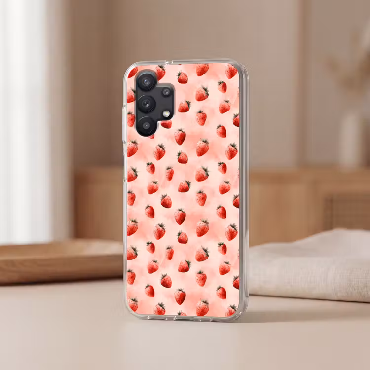 Aardbei - Patroon - Roze Telefoonhoesje Samsung Galaxy A32 5G klein 346 -sfeer2