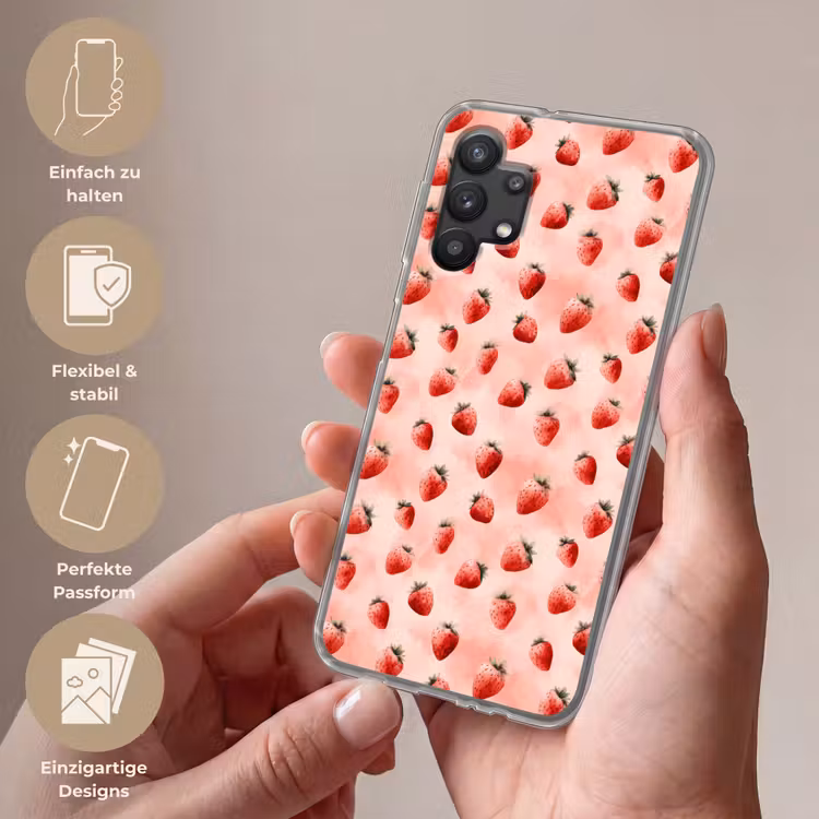 Aardbei - Patroon - Roze Telefoonhoesje Samsung Galaxy A32 5G klein 346 -sfeer3_DE