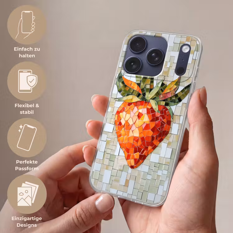 Aardbei - Rood - Mozaïek - Fruit Telefoonhoesje iPhone 17 Pro klein -sfeer3_DE