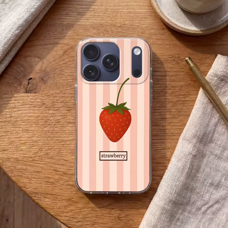 Aardbei - Strepen - Minimalistisch - Rood Telefoonhoesje iPhone 17 Pro klein -sfeer1