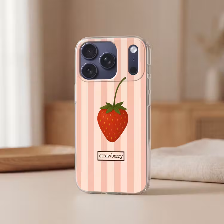Aardbei - Strepen - Minimalistisch - Rood Telefoonhoesje iPhone 17 Pro klein -sfeer2