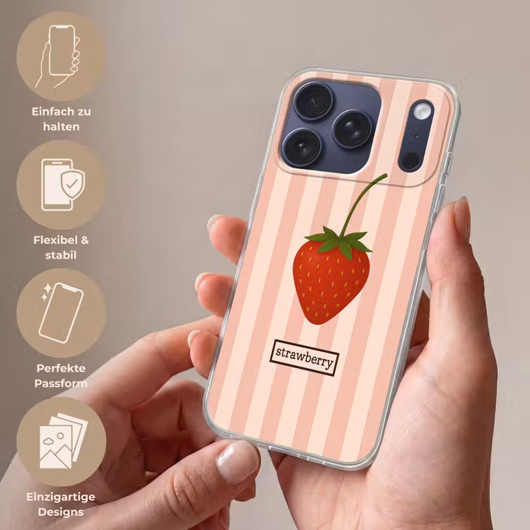 Aardbei - Strepen - Minimalistisch - Rood Telefoonhoesje iPhone 17 Pro klein -sfeer3_DE