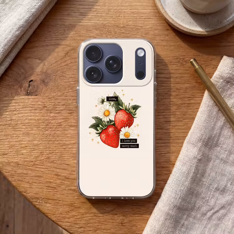 Aardbeien - Madeliefjes - Quote - Sterretjes Telefoonhoesje iPhone 17 Pro klein -sfeer1