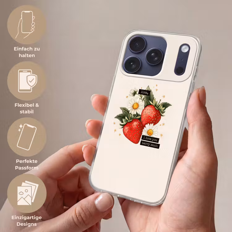 Aardbeien - Madeliefjes - Quote - Sterretjes Telefoonhoesje iPhone 17 Pro klein -sfeer3_DE