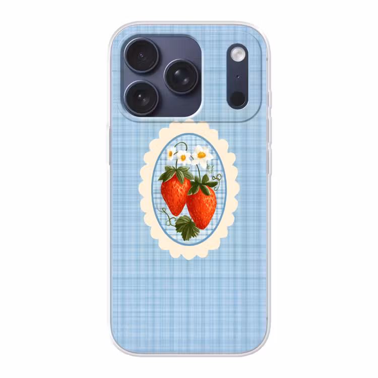 Aardbeien - Lijst - Rood - Geruit Telefoonhoesje iPhone 17 Pro klein -3d