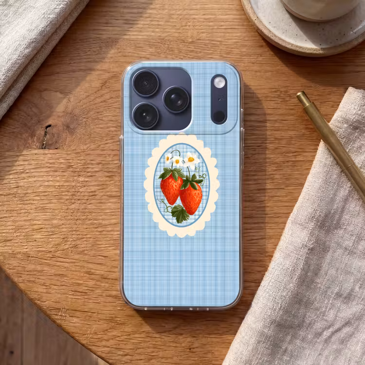 Aardbeien - Lijst - Rood - Geruit Telefoonhoesje iPhone 17 Pro klein -sfeer1