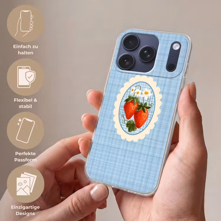 Aardbeien - Lijst - Rood - Geruit Telefoonhoesje iPhone 17 Pro klein -sfeer3_DE